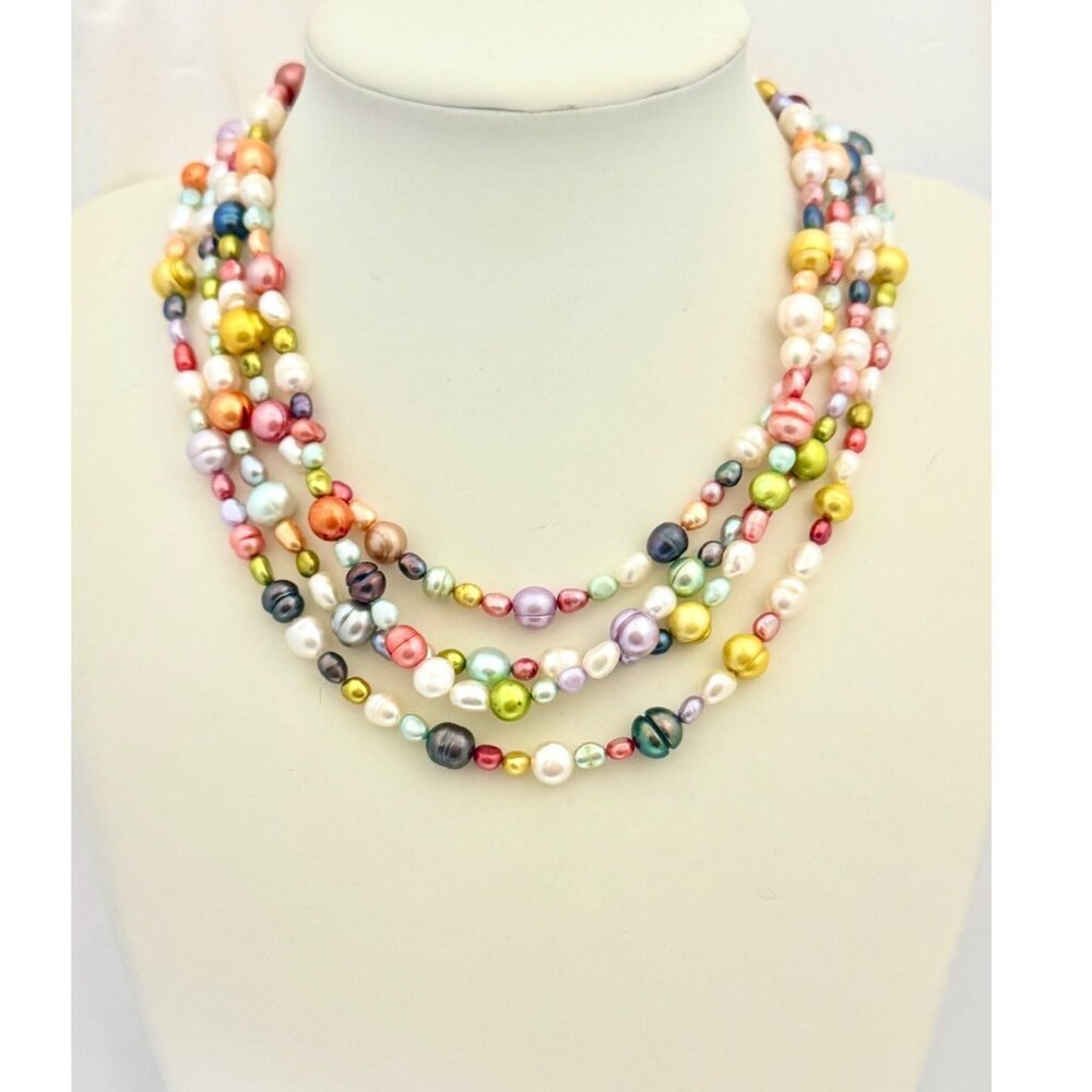 Freshwater Spring/Summer Natural & Dyed Pearl 76" Long Flapper Length Necklace